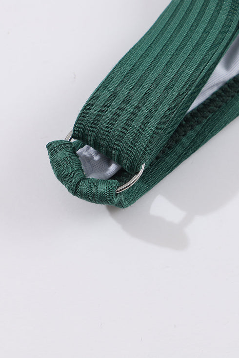 Textured Ribbed Ruched U Neck Tankini Set