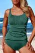 Textured Ribbed Ruched U Neck Tankini Set