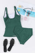 Textured Ribbed Ruched U Neck Tankini Set