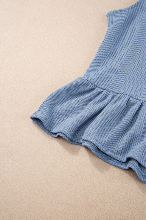 Textured Ribbed Ruffle Tank Top Wide Leg Pant Set