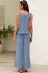 Textured Ribbed Ruffle Tank Top Wide Leg Pant Set