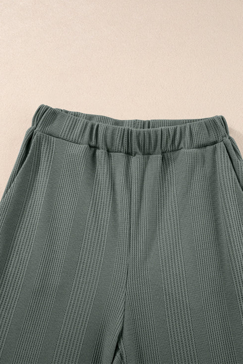 Textured Ribbed Ruffle Tank Top Wide Leg Pant Set