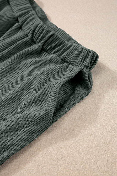 Textured Ribbed Ruffle Tank Top Wide Leg Pant Set