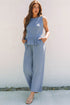 Textured Ribbed Ruffle Tank Top Wide Leg Pant Set