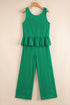 Textured Ribbed Ruffle Tank Top Wide Leg Pant Set