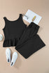 Textured Ribbed Ruffle Tank Top Wide Leg Pant Set