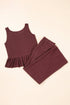 Textured Ribbed Ruffle Tank Top Wide Leg Pant Set