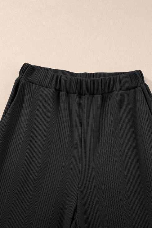 Textured Ribbed Ruffle Tank Top Wide Leg Pant Set