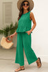 Textured Ribbed Ruffle Tank Top Wide Leg Pant Set