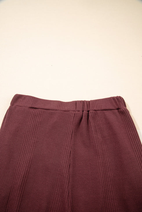 Textured Ribbed Ruffle Tank Top Wide Leg Pant Set