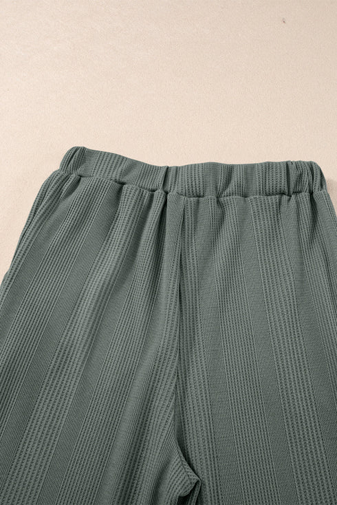 Textured Ribbed Ruffle Tank Top Wide Leg Pant Set