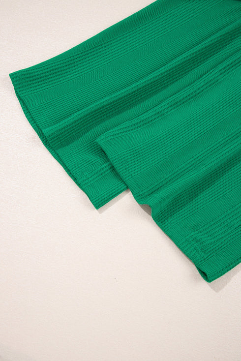 Textured Ribbed Ruffle Tank Top Wide Leg Pant Set