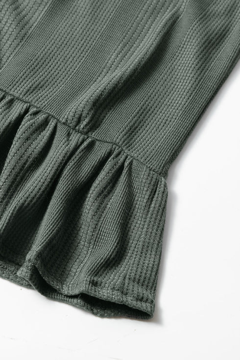 Textured Ribbed Ruffle Tank Top Wide Leg Pant Set