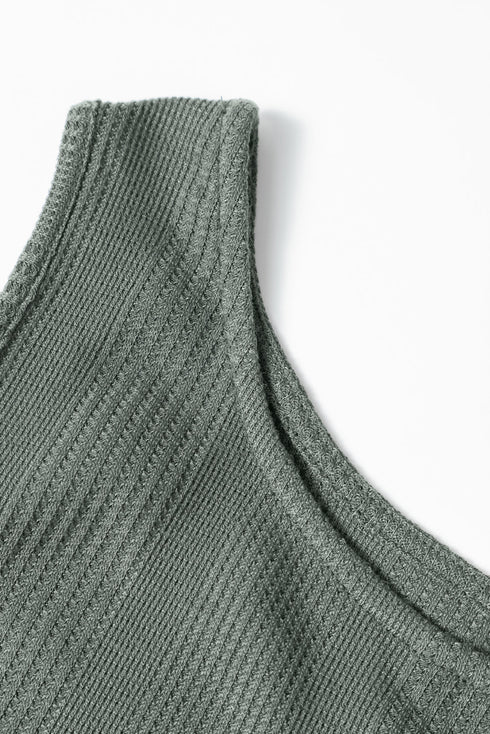 Textured Ribbed Ruffle Tank Top Wide Leg Pant Set
