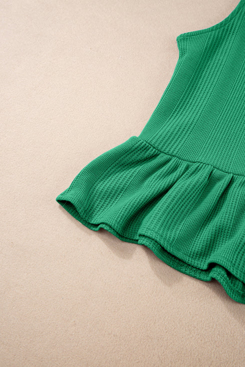 Textured Ribbed Ruffle Tank Top Wide Leg Pant Set