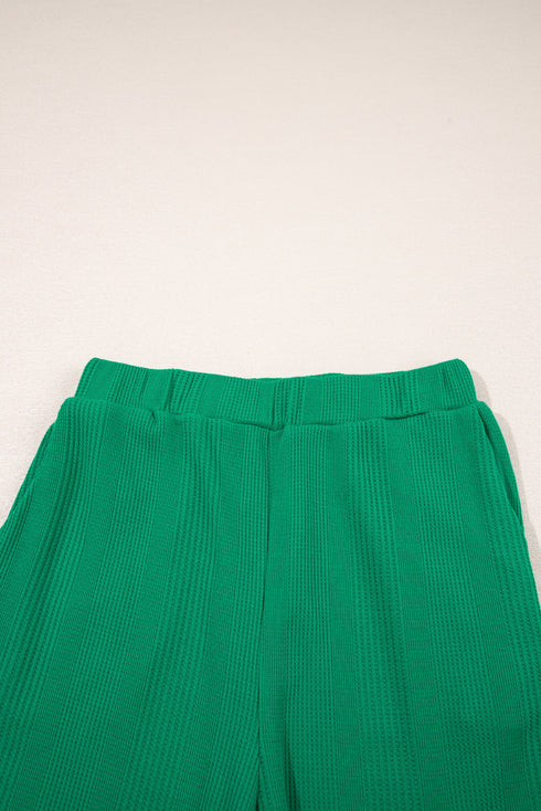 Textured Ribbed Ruffle Tank Top Wide Leg Pant Set