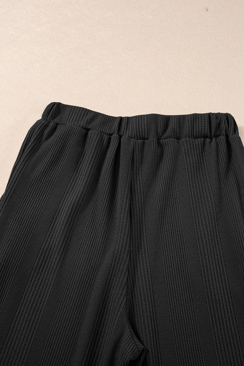 Textured Ribbed Ruffle Tank Top Wide Leg Pant Set