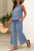 Textured Ribbed Ruffle Tank Top Wide Leg Pant Set