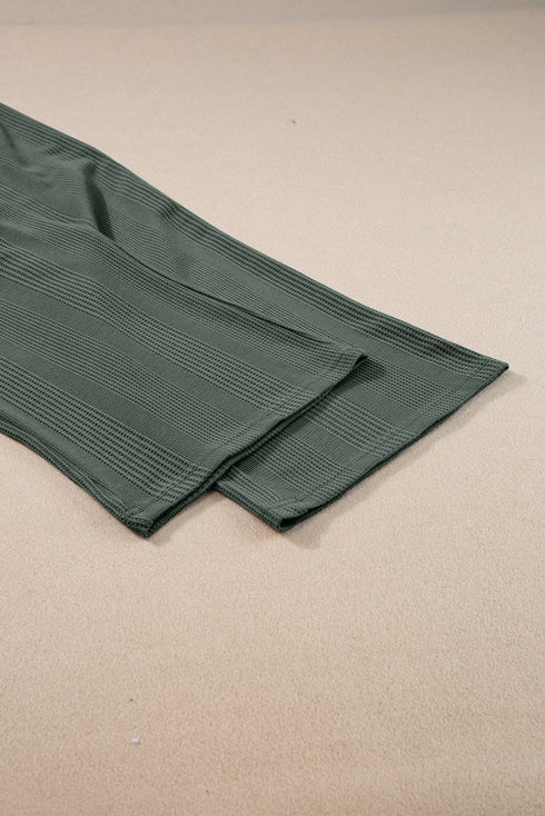 Textured Ribbed Ruffle Tank Top Wide Leg Pant Set