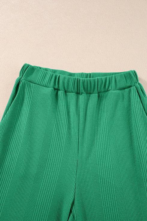 Textured Ribbed Ruffle Tank Top Wide Leg Pant Set