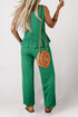 Textured Ribbed Ruffle Tank Top Wide Leg Pant Set