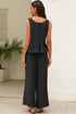 Textured Ribbed Ruffle Tank Top Wide Leg Pant Set