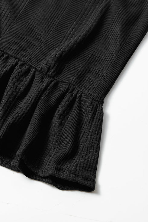 Textured Ribbed Ruffle Tank Top Wide Leg Pant Set