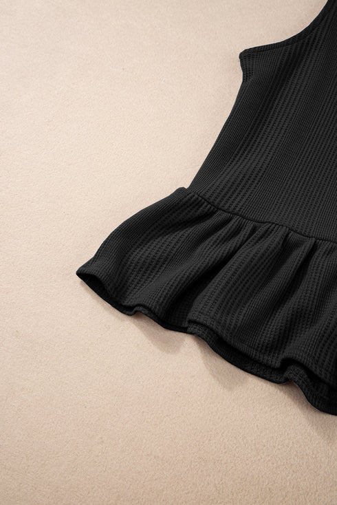 Textured Ribbed Ruffle Tank Top Wide Leg Pant Set