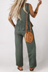 Textured Ribbed Ruffle Tank Top Wide Leg Pant Set