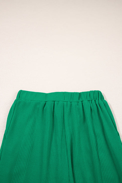Textured Ribbed Ruffle Tank Top Wide Leg Pant Set