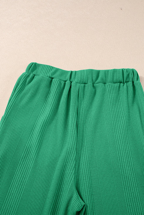 Textured Ribbed Ruffle Tank Top Wide Leg Pant Set