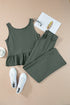 Textured Ribbed Ruffle Tank Top Wide Leg Pant Set