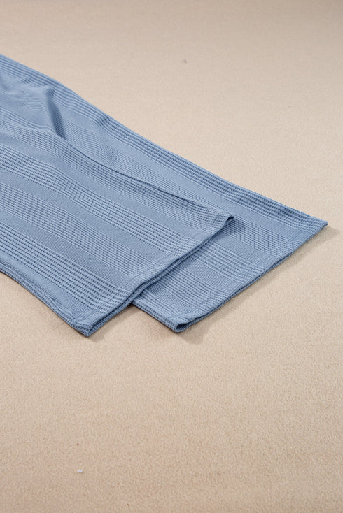 Textured Ribbed Ruffle Tank Top Wide Leg Pant Set