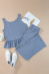 Textured Ribbed Ruffle Tank Top Wide Leg Pant Set