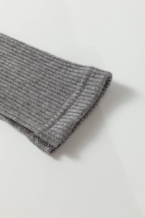 Textured Ribbed Shimmer Knit Button Front Fitted Top