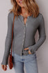 Textured Ribbed Shimmer Knit Button Front Fitted Top