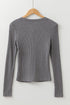 Textured Ribbed Shimmer Knit Button Front Fitted Top