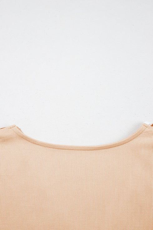 Textured Ribbed Short Sleeve V Neck Floral Blouse