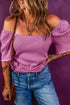 Textured Ribbed Square Neck Flutter Sleeve Knit Top