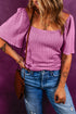 Textured Ribbed Square Neck Flutter Sleeve Knit Top