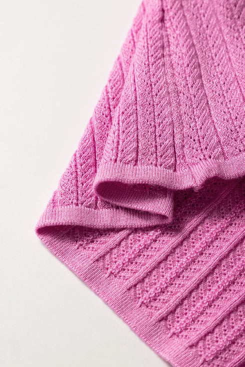 Textured Ribbed Square Neck Flutter Sleeve Knit Top