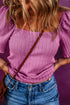 Textured Ribbed Square Neck Flutter Sleeve Knit Top