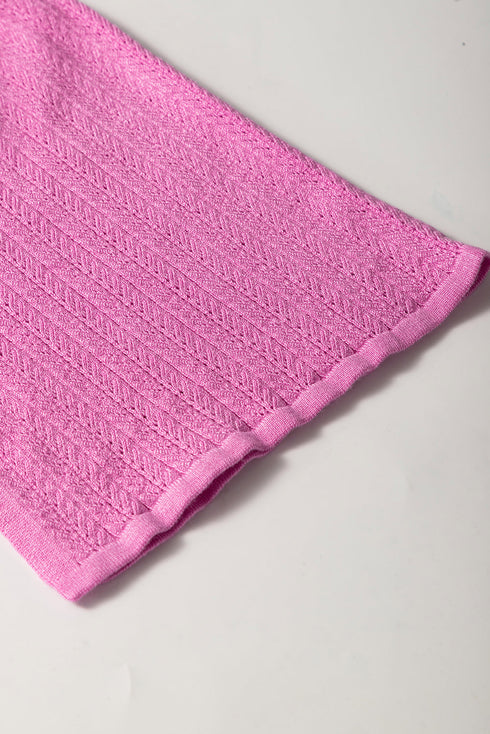 Textured Ribbed Square Neck Flutter Sleeve Knit Top