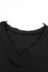 Textured Ribbed V Neck Lace Trim Long Sleeve Top