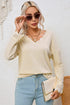 Textured Ribbed V Neck Lace Trim Long Sleeve Top