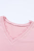 Textured Ribbed V Neck Lace Trim Long Sleeve Top