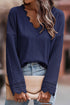 Textured Ribbed V Neck Lace Trim Long Sleeve Top