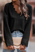 Textured Ribbed V Neck Lace Trim Long Sleeve Top