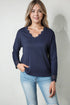 Textured Ribbed V Neck Lace Trim Long Sleeve Top
