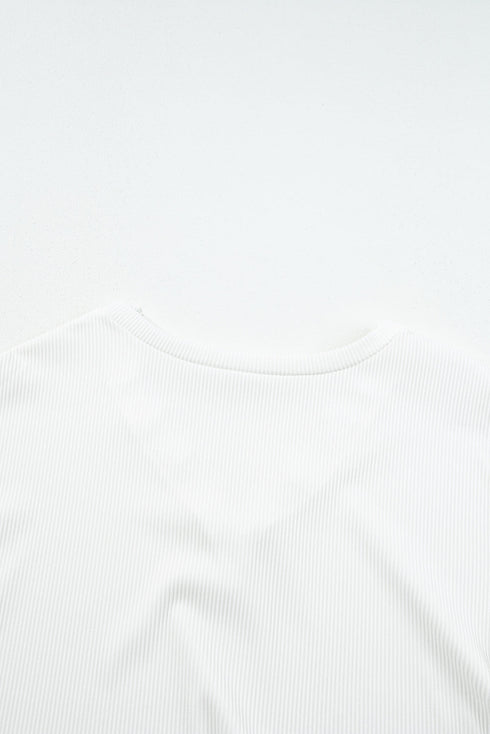 Textured Ribbed V Neck Lace Trim Long Sleeve Top